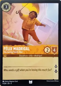 9/204 FELIX MADRIGAL FUN-LOVING FAMILY MAN URSULAS RETURN DISNEY LORCANA CARD - Image 1