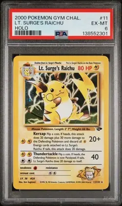 2000 Pokemon Gym Challenge - Lt. Surge's Raichu 11/132 - Holo - PSA Graded: 6 - Image 1