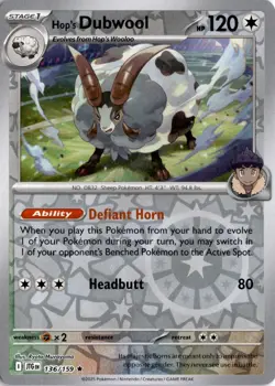 Hop's Dubwool 136/159 Reverse Holo SV09: Journey Together Pokemon Card TCG - Image 1