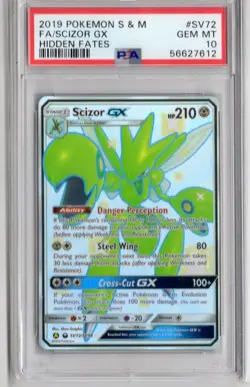 2019 POKEMON SUN & MOON HIDDEN FATES #SV72/SV94 SCIZOR GX FULL ART PSA 10 - Image 1