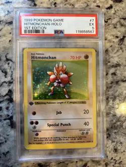 1999 Pokemon Base Set 1st Edition Hitmonchan #7 PSA 5 EX Shadowless WOTC Ho Rare - Image 1