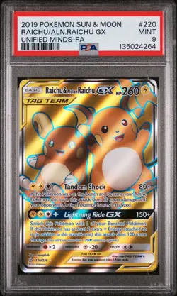 2019 POKEMON SUN & MOON UNIFIED MINDS FULL ART/RAICHU & ALOLAN RAICHU GX PSA 9 - Image 1