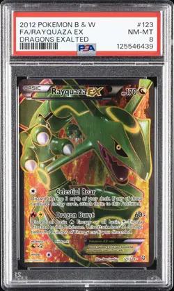 2012 POKEMON B&W DRAGONS EXALTED #123 FULL ART/RAYQUAZA EX PSA 8 - Image 1