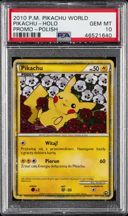 2010 POKEMON WORLD COLL POLISH PIKACHU-HOLO PSA 10 - Image 1