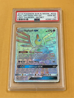 2018 Pokemon SM Lost Thunder Sigilyph GX Rainbow Secret Rare #222/214 PSA 10 - Image 1