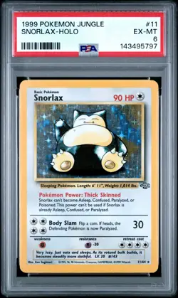 1999 POKEMON JUNGLE #11 SNORLAX-HOLO PSA 6 - Image 1