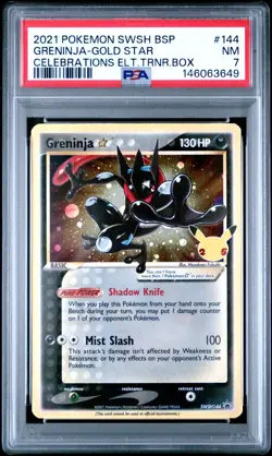 Pokemon Greninja Gold Star Celebrations ETB Black Star Holo Promo SWSH144 PSA 7 - Image 1