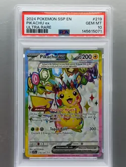 2024 Pokemon Surging Sparks Pikachu ex #219 Ultra Rare PSA 10 - Image 1