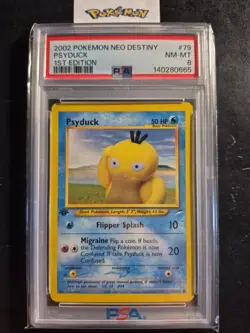 First Edition 2002 Pokemon Neo Destiny 79/105 Psyduck PSA NM-MT 8 - Image 1