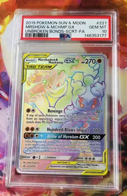 Pokemon Marshadow & Machamp GX Unbroken Bonds 221/214 Secret Rare Holo PSA 10 - Image 1