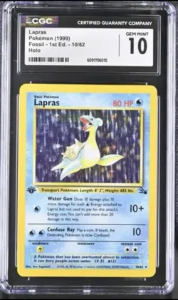 1999 Pokemon Fossil 1st Edition Lapras 10/62 Holo CGC 10 - Image 1