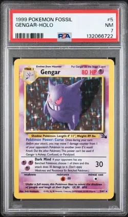 1999 POKEMON FOSSIL #5 GENGAR-HOLO PSA 7 - Image 1