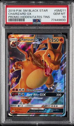 2019 POKEMON SM BLACK STAR PROMO HIDDEN FATES TINS #SM211 CHARIZARD GX PSA 10 - Image 1
