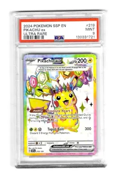 2024 Pokemon SSP EN Pikachu ex Ultra Rare #219 PSA 9 - Image 1