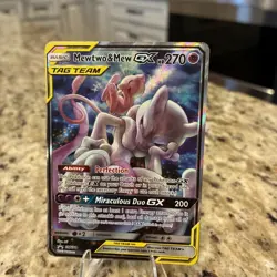 Pokemon TCG Mewtwo & Mew GX Black Star Promo Full Art Tag Team Holo Card - Image 1