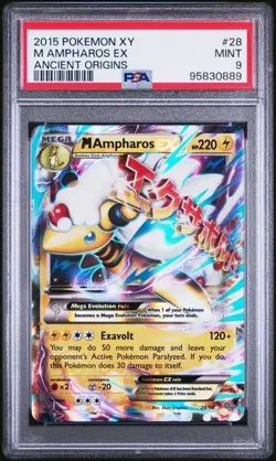 M Ampharos EX 28/98 UR Holo Pokemon 2015 Ancient Origins PSA 9 MINT JS226 - Image 1