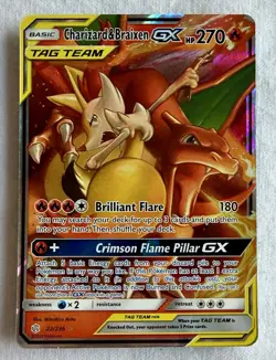 Pokemon Charizard & Braixen 22/236 Tag Team Cosmic Eclipse Holo A Beauty - Image 1
