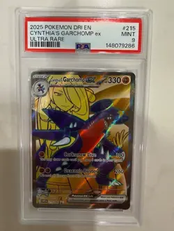 Pokemon Destined Rivals Cynthia’s Garchomp ex Full Art 215/182 PSA 9 - Image 1