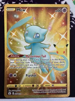 Pokemon TCG Celebrations Mew Gold Holo Secret Rare 025/025 Near Mint+ w/Extras - Image 2