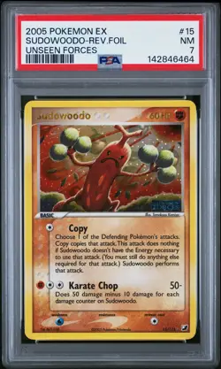 2005 POKEMON EX UNSEEN FORCES #15 SUDOWOODO-REVERSE FOIL PSA 7 - Image 1