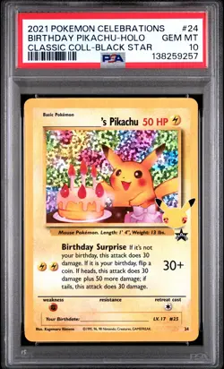 2021 Pokemon Celebrations #24 Birthday Pikachu Black Star PSA 10 - Image 1