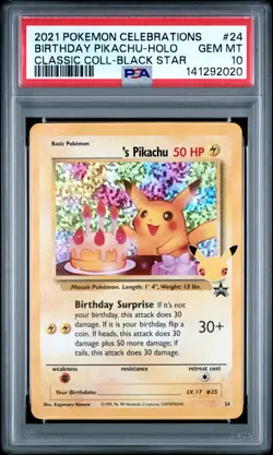 2021 Pokemon Celebrations #24 Birthday Pikachu Black Star PSA 10 - Image 1