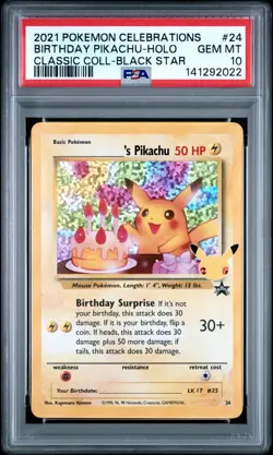 2021 Pokemon Celebrations #24 Birthday Pikachu Black Star PSA 10 - Image 1