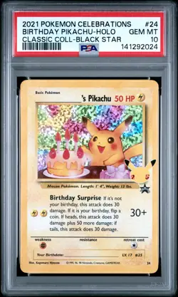 2021 Pokemon Celebrations #24 Birthday Pikachu Black Star PSA 10 - Image 1