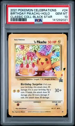 2021 Pokemon Celebrations #24 Birthday Pikachu Black Star PSA 10 - Image 1