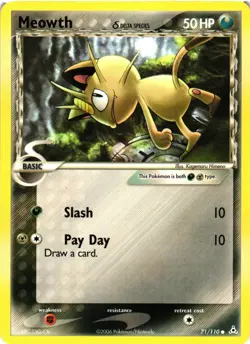 Pokemon TCG Meowth (Delta Species) Common Holon Phantoms 71/110 VLP - Image 1