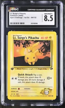 CGC 8.5 Lt. Surge's Pikachu Gym Challenge 1st Edition 84/132 Pokemon Card - Image 1