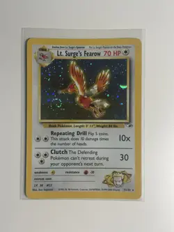 Lt. Surge's Fearow Pokemon Card Holo WOTC 7/132 Gym Heroes SWIRL Vintage LP - Image 1