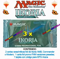 MTG 3 x IKORIA, MUNDO DE BEHEMOTS- SOBRE PROMOCIONAL FOIL ESPANOL SELLADO Promo - Image 1