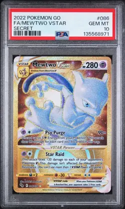 Mewtwo VSTAR 086/078 Gold Secret Rare Full Art FA 2022 Pokemon Go Graded PSA 10 - Image 1