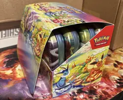 8x Official Empty Mini Pokemon Prismatic Evolutions Tins in Display - No packs - Image 1