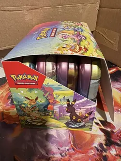 8x Official Empty Mini Pokemon Prismatic Evolutions Tins in Display - No packs - Image 2