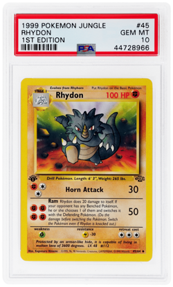 1999 Pokemon Jungle Rhydon 1st Edition #45 PSA 10 - Image 1