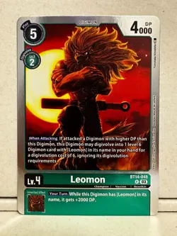 Digimon Leomon BT14-048 R Lv.4 Digimon Card Game Karte + Toploader - Image 1