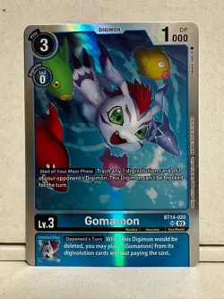 Digimon Gomamon BT14-020 Lv.3 Holo Foil Digimon Card Game + Toploader - Image 1