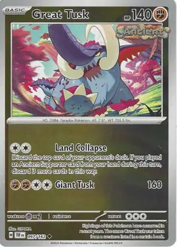 Great Tusk 097/162 Reverse Holo Pokemon Scarlet & Violet Temporal Forces - Image 1
