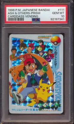 1998 POKEMON JAPANESE CARDDASS ASH & OTHERS PRISM #111 PSA 10! - Image 1