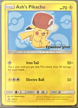 Pokemon Movie TCG Ash's Pikachu SM113 Promo Card Basic 2017 I Choose You HP 70 - Image 1
