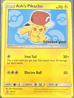 Pokemon Movie TCG Ash's Pikachu SM113 Promo Card Basic 2017 I Choose You HP 70 - Image 2