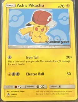 Pokemon Movie TCG Ash's Pikachu SM113 Promo Card Basic 2017 I Choose You HP 70 - Image 3