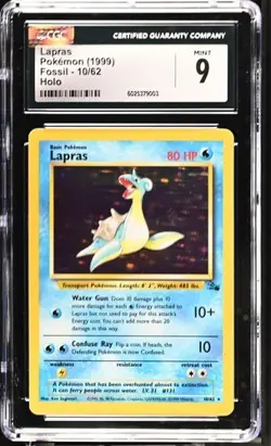 CGC 9 MINT Lapras 10/62 Holo Pokemon Card 1999 Fossil WOTC - Image 1