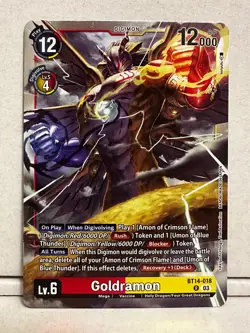 Digimon Goldramon BT14-018 R Lv.6 Digimon Card Game Karte + Toploader - Image 1