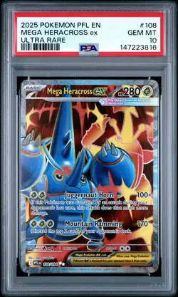 2025 POKEMON PFL EN-PHANTASMAL FLAMES ULTRA RARE #108 MEGA HERACROSS EX PSA 10 - Image 1