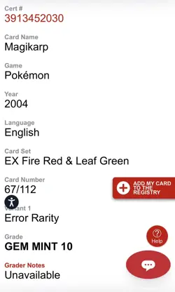 ERROR RARITY Magikarp 67/112 CGC 9.5 Blue Label 2004 FireRed & LeafGreen Pokemon - Image 3