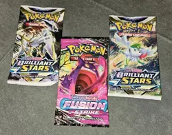 Pokemon Sword Shield Brilliant Stars Booster Pack X 2 & X 1 Fusion Strike NEW - Image 1
