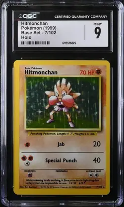 CGC 9 MINT Hitmonchan 7/102 Holo 1999 Pokemon Base Set - Image 1